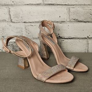 Steve Madden Rhinestone Heels Blush Pink Ankle Strap Block Heel 6M